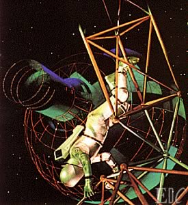 Space Man working on equipment in space